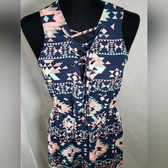 Rue 21 Navy Multicolored Aztec Print Sundress Sz M - Picture 3 of 11
